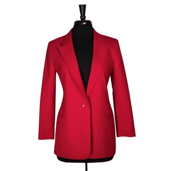 Reiss Womens 8 Red Wool Blazer One Button Lined Tailored Career Suit Jacket
